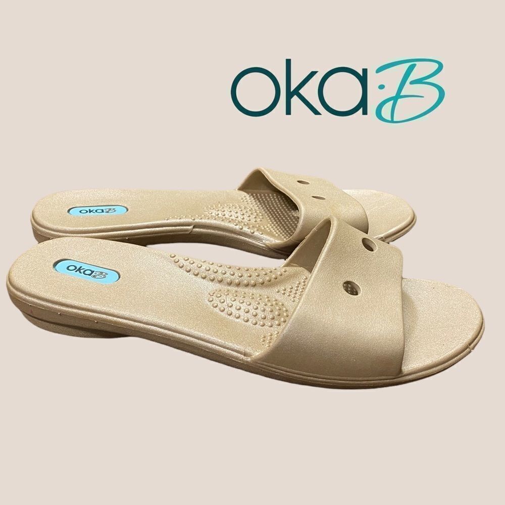 OkaB Women's Tan Slide Sandals ML 8.5 9 9.5